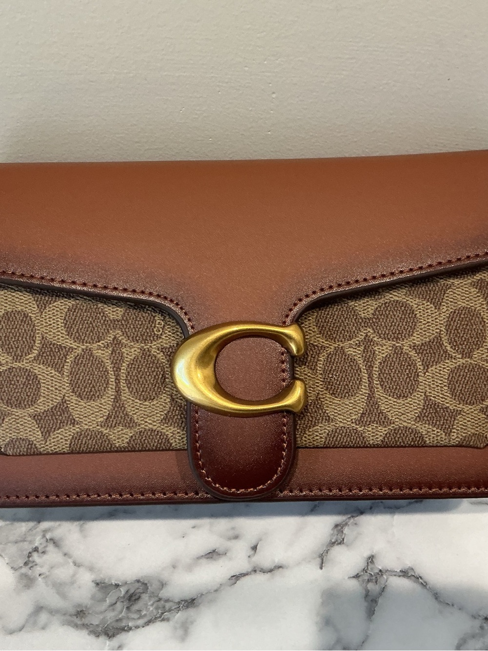 Coach Brown Signature Canvas Wallet with Gold 'C' Clasp